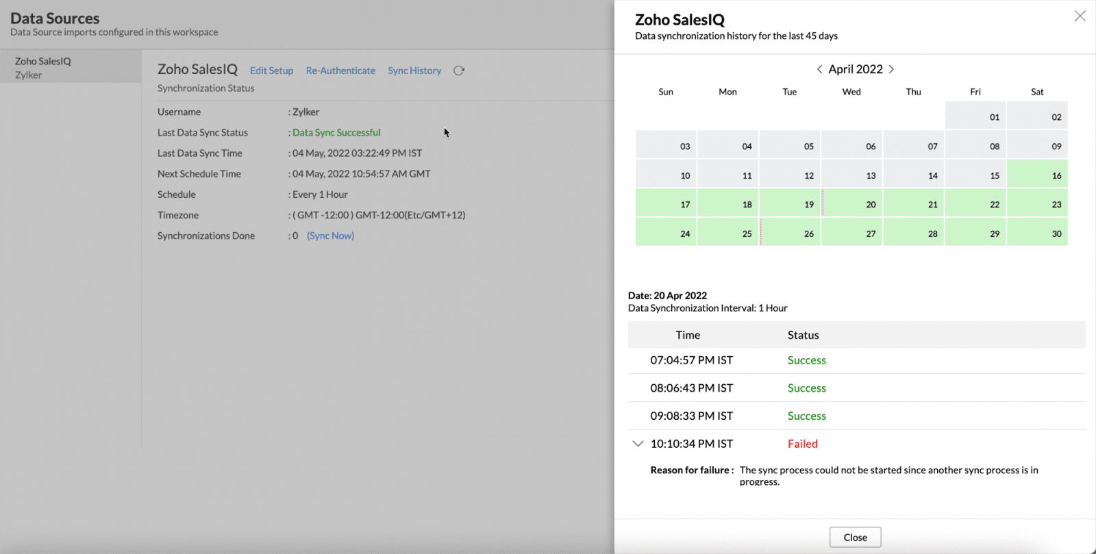 синхронізація історії zoho analytics